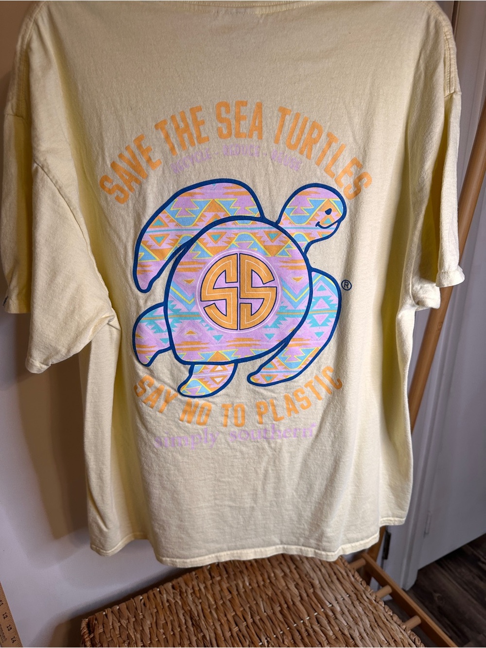 Simply Southern Pale Yellow Short Sleeve Tee with Blue Chest Logo - Picture 6 of 6